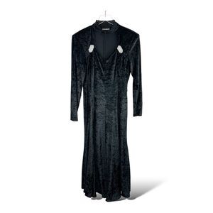 John Roberts Vintage Crinkled Black Velvet Maxi Dress Button‎ Choker Collar Goth